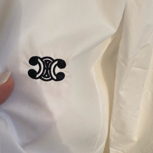 Celine White Dress Shirt with Black Embroidered Logo - Picture 1 of 6